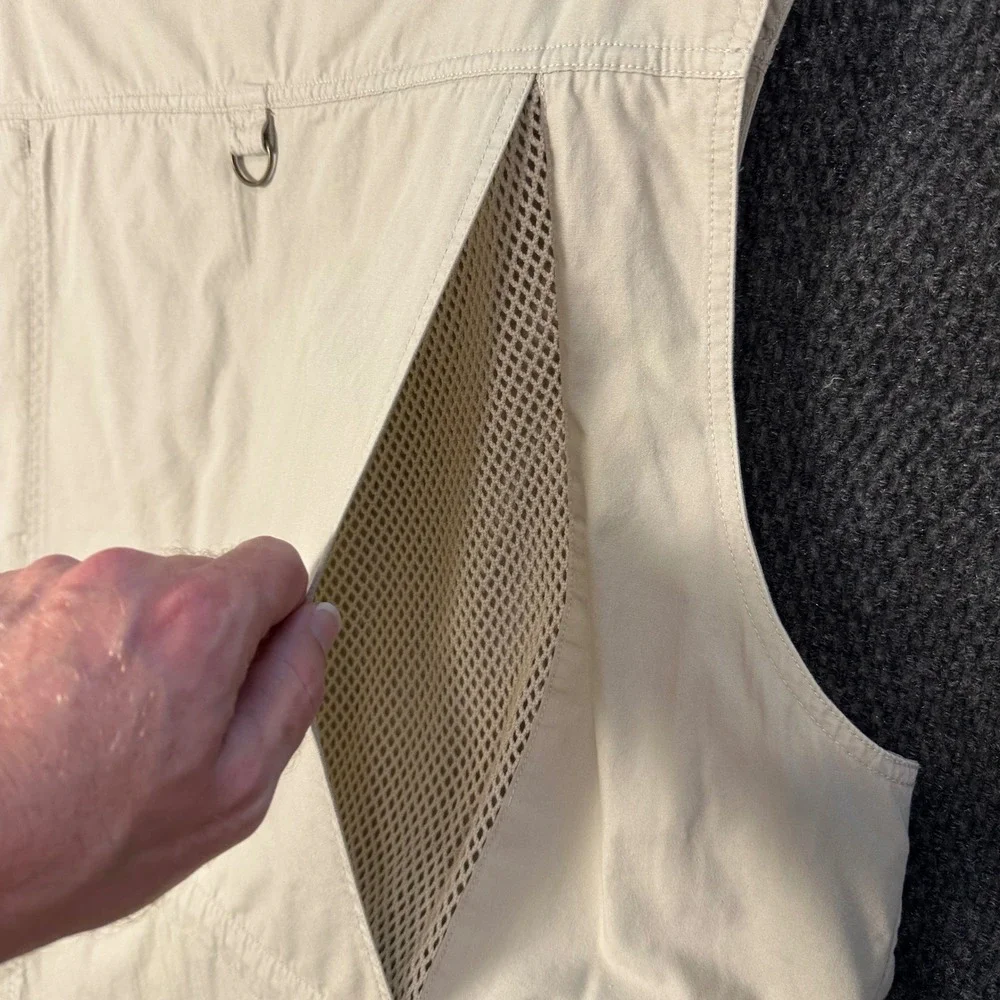 Vintage Eddie Bauer Utility Fishing Vest Mens L Beige Mesh Lined Safari Photo